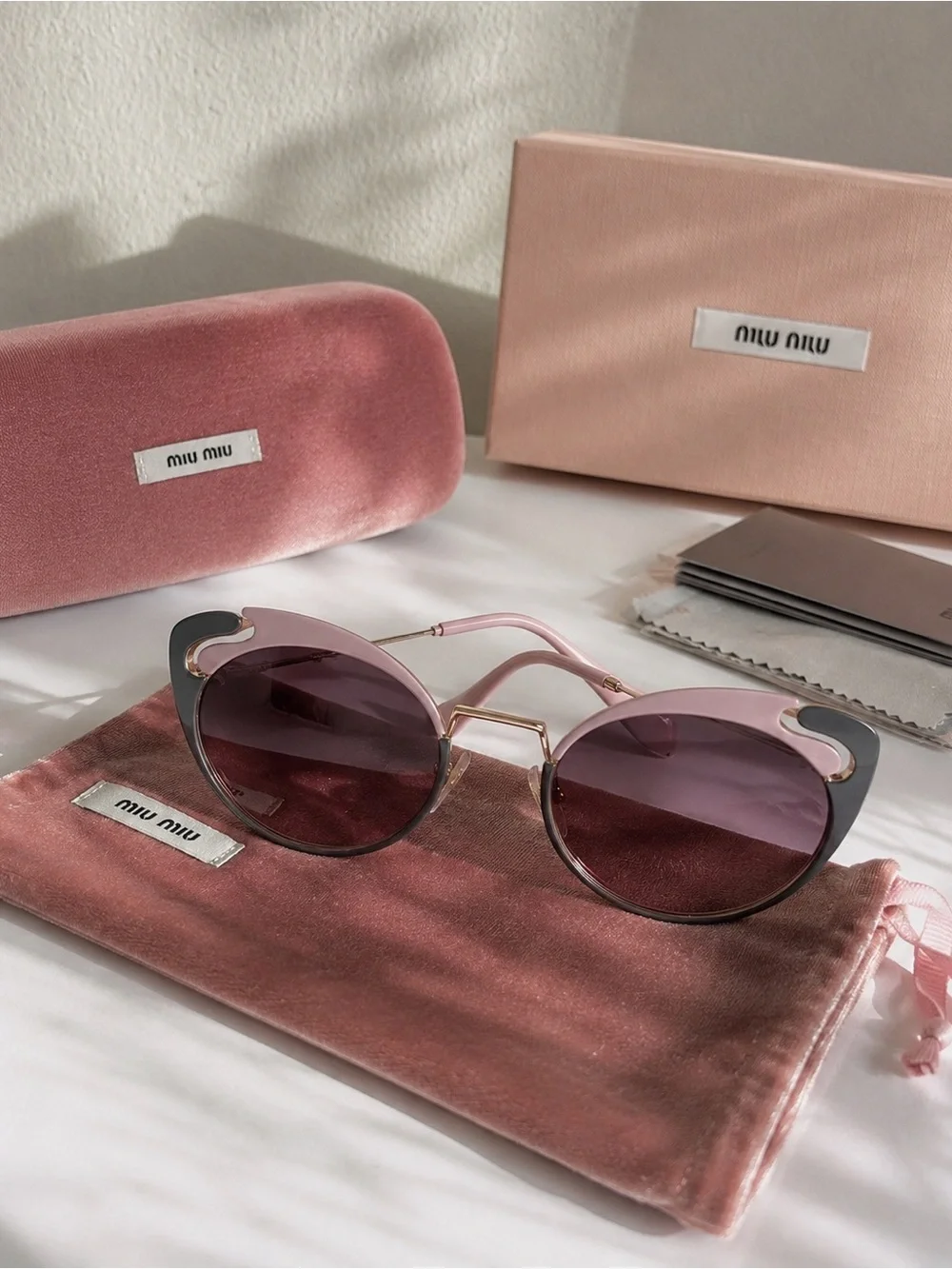 Miu Miu MU 57TS Noir Evolution Cat Eye Sunglasses Pink Gold Full Set